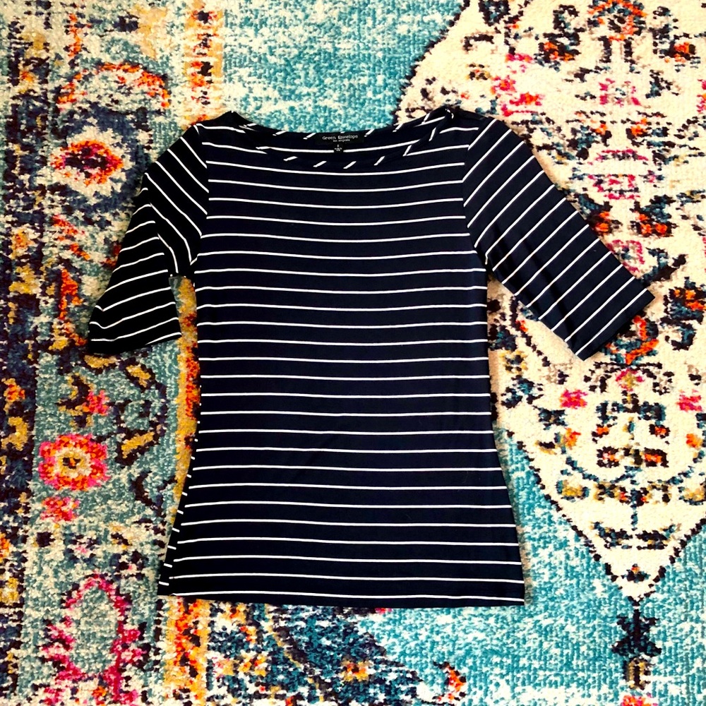 3/$20 Navy and white nautical striped top